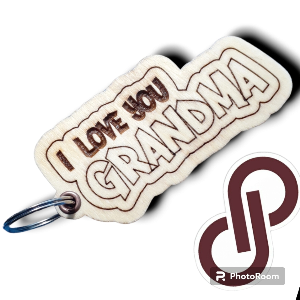 SOUVENIR WOODEN KEYCHAIN laser engraved "  I LOVE YOU GRANDMA " COD/W-64
